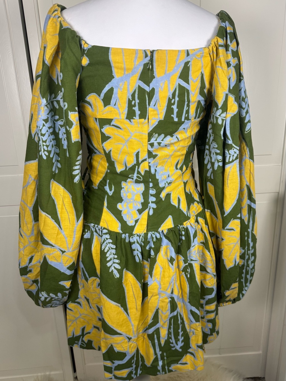 Farm Rio NWT Green Tropical Linen Blend Lace-Up Mini Dress Size S - Picture 7 of 13